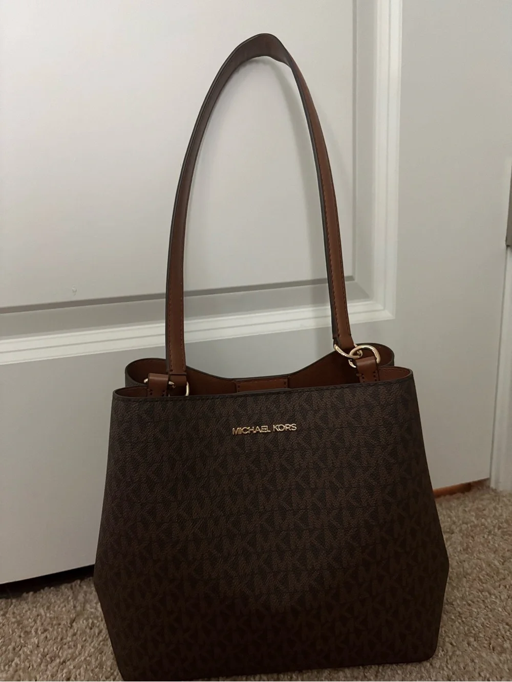 Michael Kors Chocolate Brown MK Logo Tote with Gold Hardware